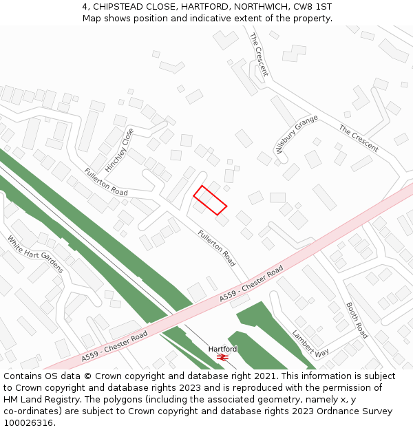 4, CHIPSTEAD CLOSE, HARTFORD, NORTHWICH, CW8 1ST: Location map and indicative extent of plot