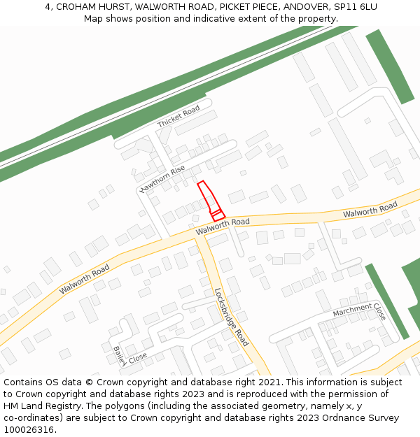 4, CROHAM HURST, WALWORTH ROAD, PICKET PIECE, ANDOVER, SP11 6LU: Location map and indicative extent of plot