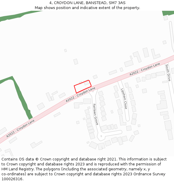 4, CROYDON LANE, BANSTEAD, SM7 3AS: Location map and indicative extent of plot