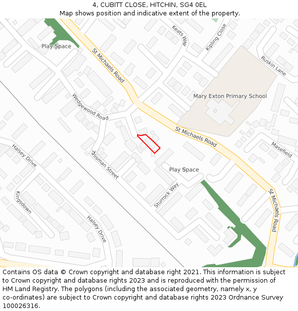 4, CUBITT CLOSE, HITCHIN, SG4 0EL: Location map and indicative extent of plot