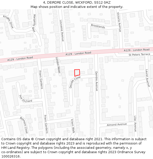 4, DEIRDRE CLOSE, WICKFORD, SS12 0AZ: Location map and indicative extent of plot