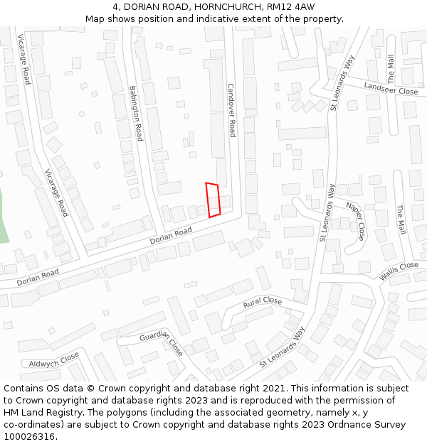 4, DORIAN ROAD, HORNCHURCH, RM12 4AW: Location map and indicative extent of plot