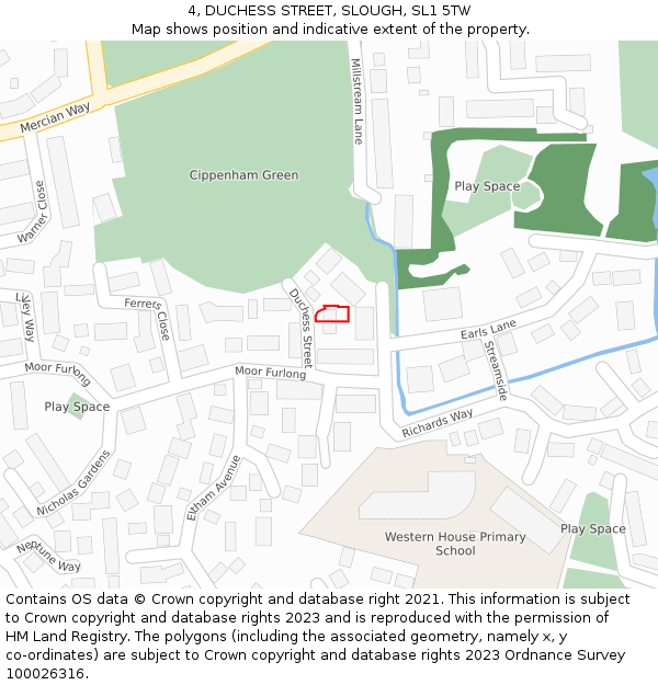 4, DUCHESS STREET, SLOUGH, SL1 5TW: Location map and indicative extent of plot