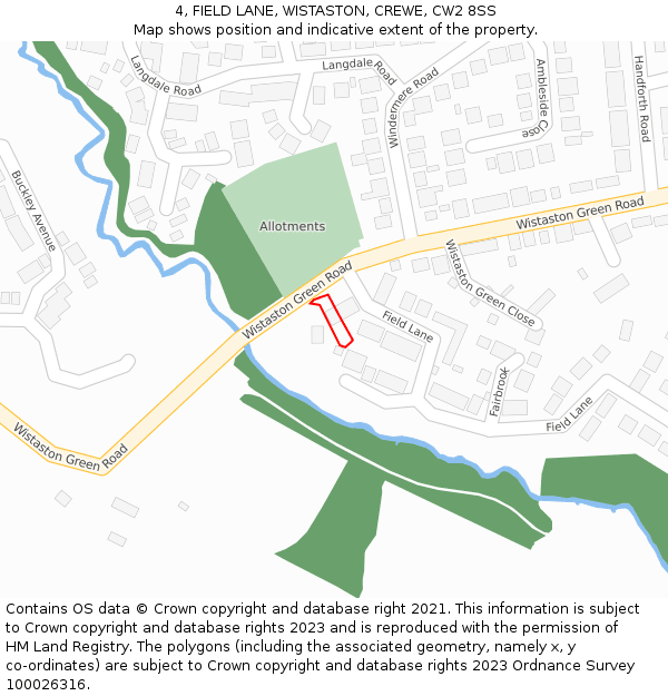 4, FIELD LANE, WISTASTON, CREWE, CW2 8SS: Location map and indicative extent of plot