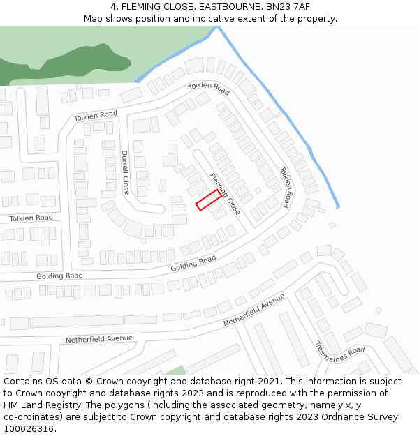 4, FLEMING CLOSE, EASTBOURNE, BN23 7AF: Location map and indicative extent of plot