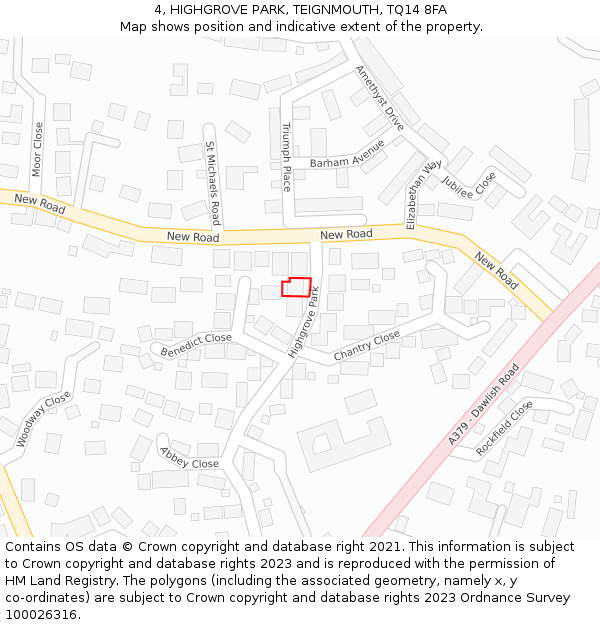 4, HIGHGROVE PARK, TEIGNMOUTH, TQ14 8FA: Location map and indicative extent of plot