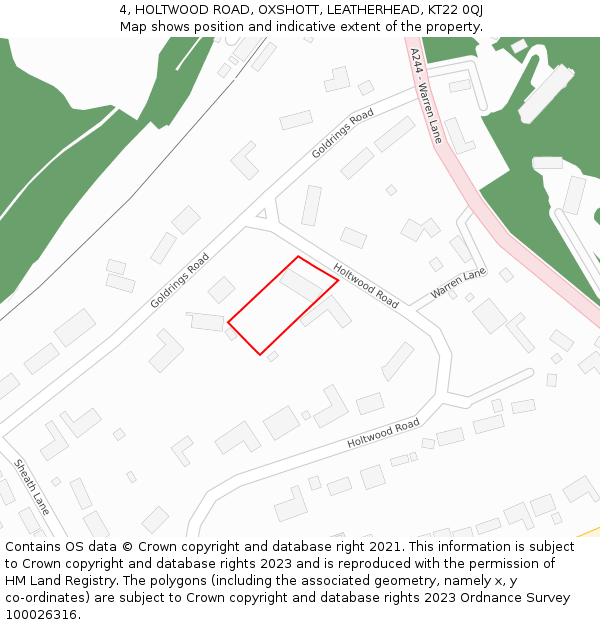 4, HOLTWOOD ROAD, OXSHOTT, LEATHERHEAD, KT22 0QJ: Location map and indicative extent of plot