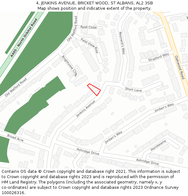 4, JENKINS AVENUE, BRICKET WOOD, ST ALBANS, AL2 3SB: Location map and indicative extent of plot