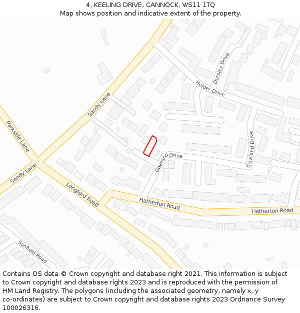 4, KEELING DRIVE, CANNOCK, WS11 1TQ: Location map and indicative extent of plot