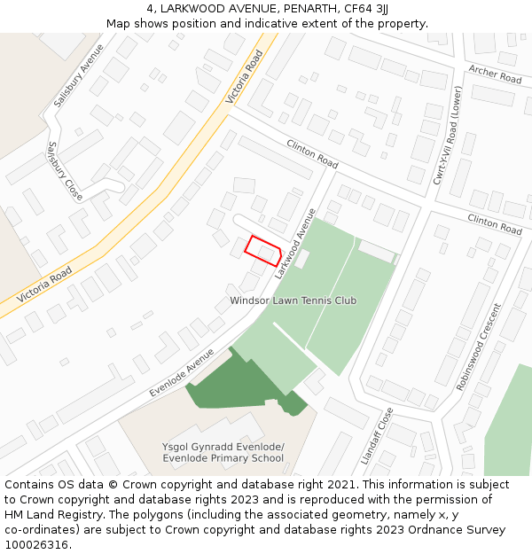 4, LARKWOOD AVENUE, PENARTH, CF64 3JJ: Location map and indicative extent of plot