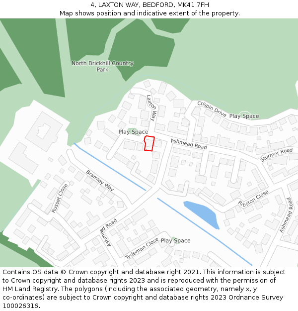 4, LAXTON WAY, BEDFORD, MK41 7FH: Location map and indicative extent of plot