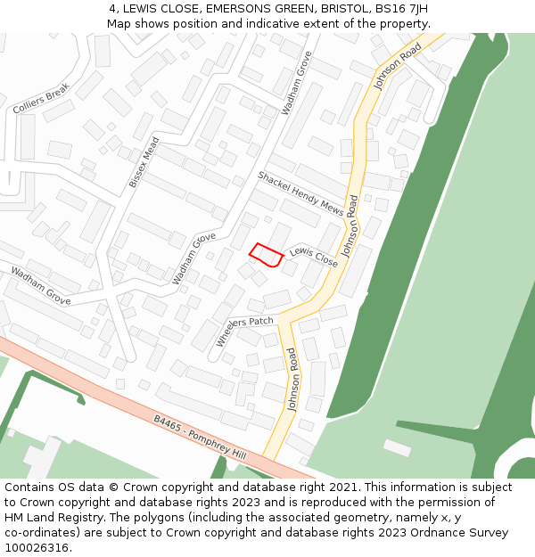 4, LEWIS CLOSE, EMERSONS GREEN, BRISTOL, BS16 7JH: Location map and indicative extent of plot