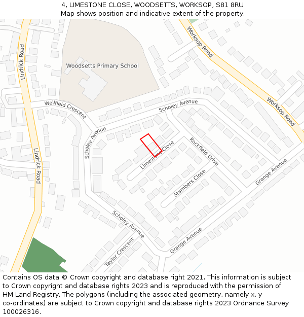 4, LIMESTONE CLOSE, WOODSETTS, WORKSOP, S81 8RU: Location map and indicative extent of plot