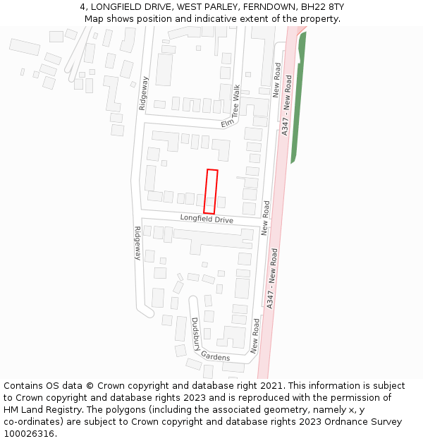 4, LONGFIELD DRIVE, WEST PARLEY, FERNDOWN, BH22 8TY: Location map and indicative extent of plot