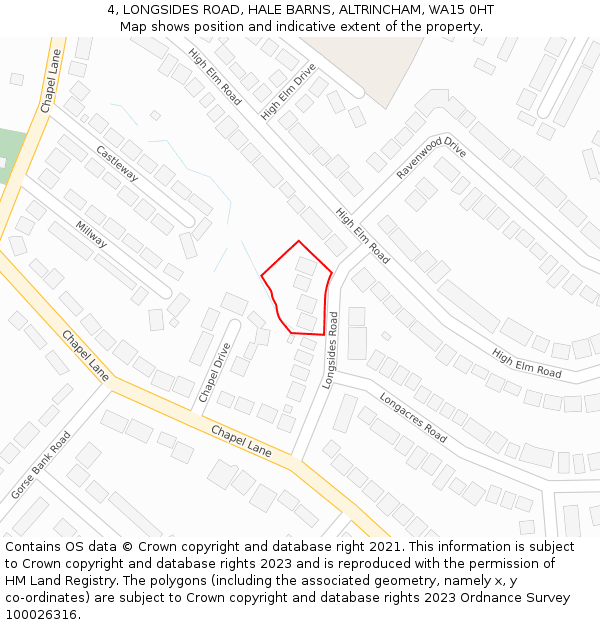 4, LONGSIDES ROAD, HALE BARNS, ALTRINCHAM, WA15 0HT: Location map and indicative extent of plot