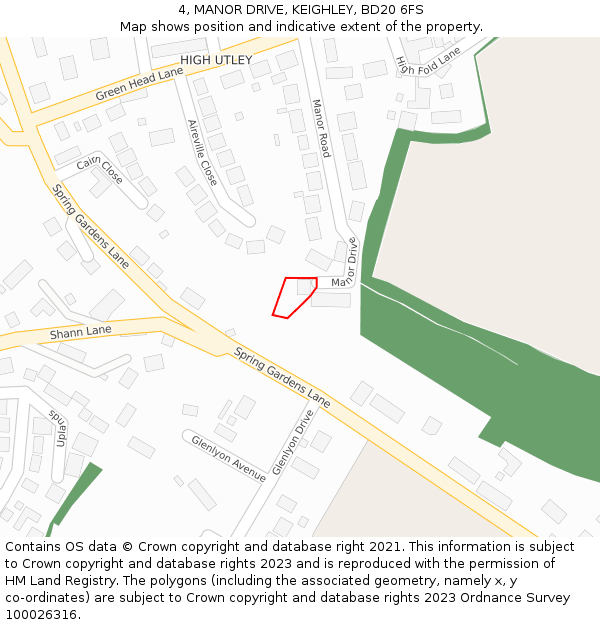 4, MANOR DRIVE, KEIGHLEY, BD20 6FS: Location map and indicative extent of plot