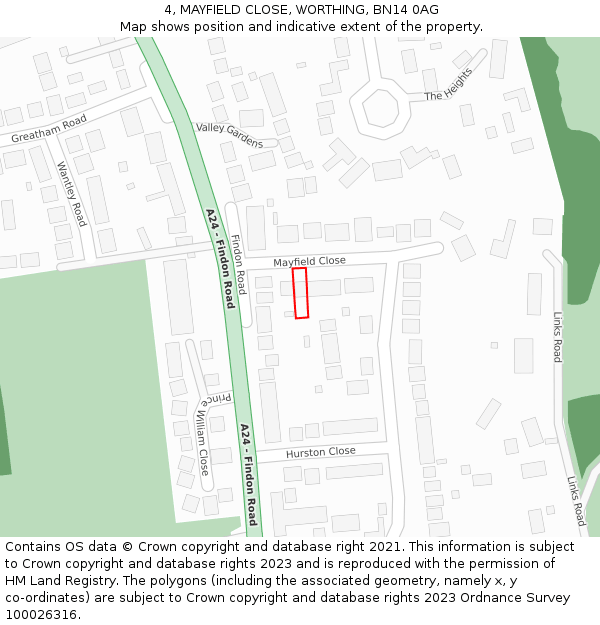 4, MAYFIELD CLOSE, WORTHING, BN14 0AG: Location map and indicative extent of plot