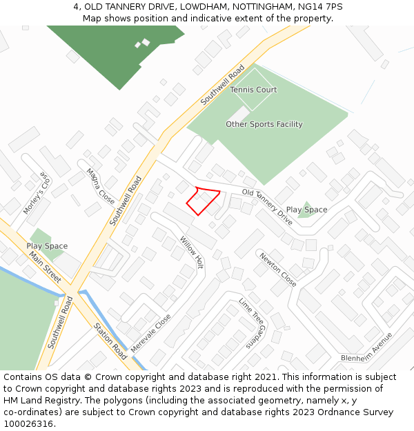 4, OLD TANNERY DRIVE, LOWDHAM, NOTTINGHAM, NG14 7PS: Location map and indicative extent of plot