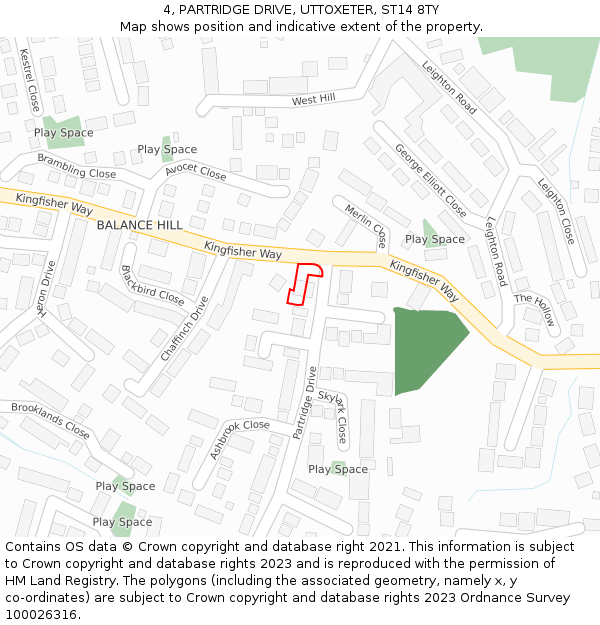 4, PARTRIDGE DRIVE, UTTOXETER, ST14 8TY: Location map and indicative extent of plot