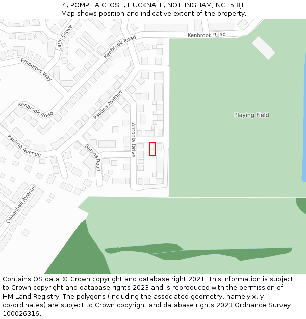 4, POMPEIA CLOSE, HUCKNALL, NOTTINGHAM, NG15 8JF: Location map and indicative extent of plot