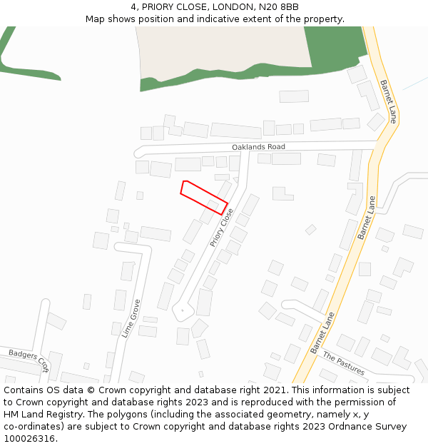 4, PRIORY CLOSE, LONDON, N20 8BB: Location map and indicative extent of plot