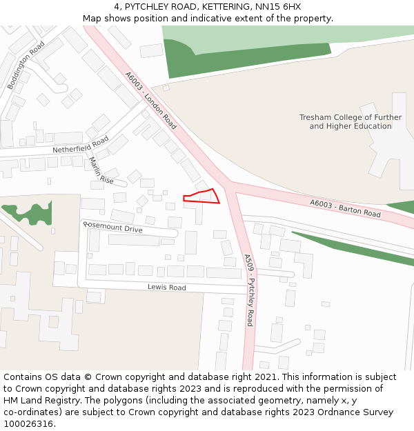 4, PYTCHLEY ROAD, KETTERING, NN15 6HX: Location map and indicative extent of plot