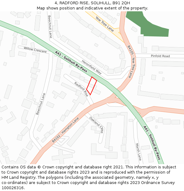 4, RADFORD RISE, SOLIHULL, B91 2QH: Location map and indicative extent of plot