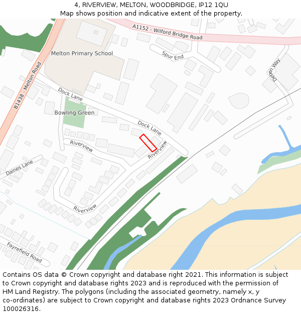 4, RIVERVIEW, MELTON, WOODBRIDGE, IP12 1QU: Location map and indicative extent of plot