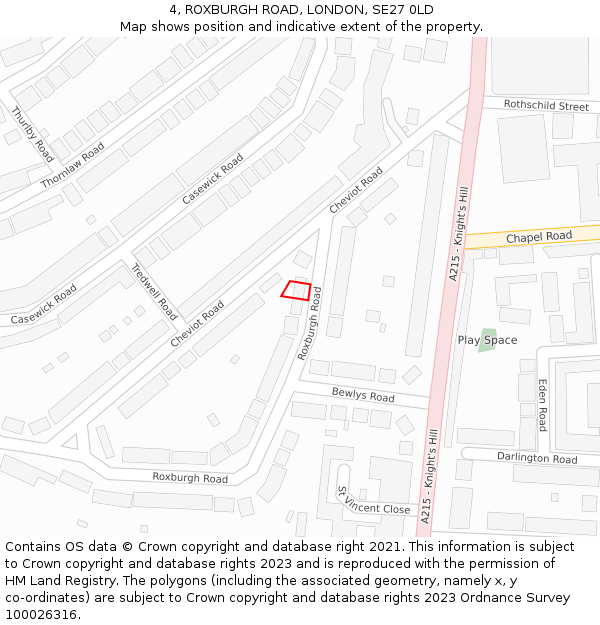 4, ROXBURGH ROAD, LONDON, SE27 0LD: Location map and indicative extent of plot