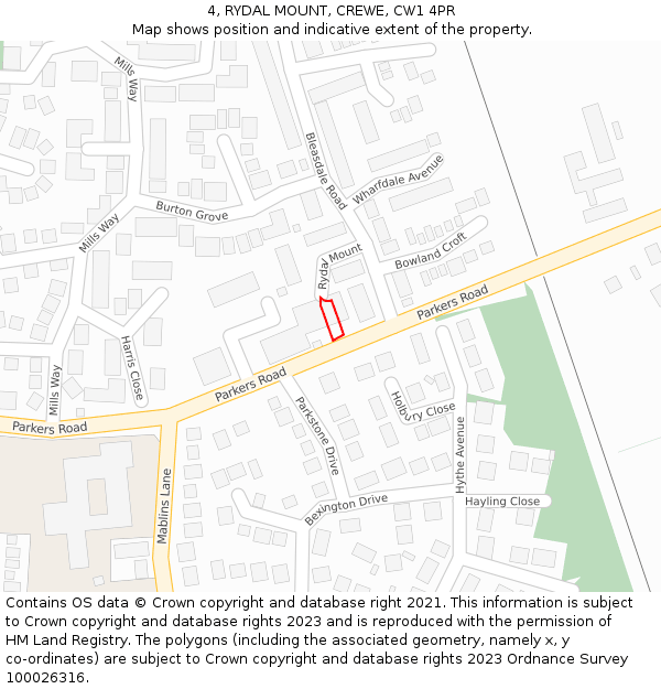 4, RYDAL MOUNT, CREWE, CW1 4PR: Location map and indicative extent of plot