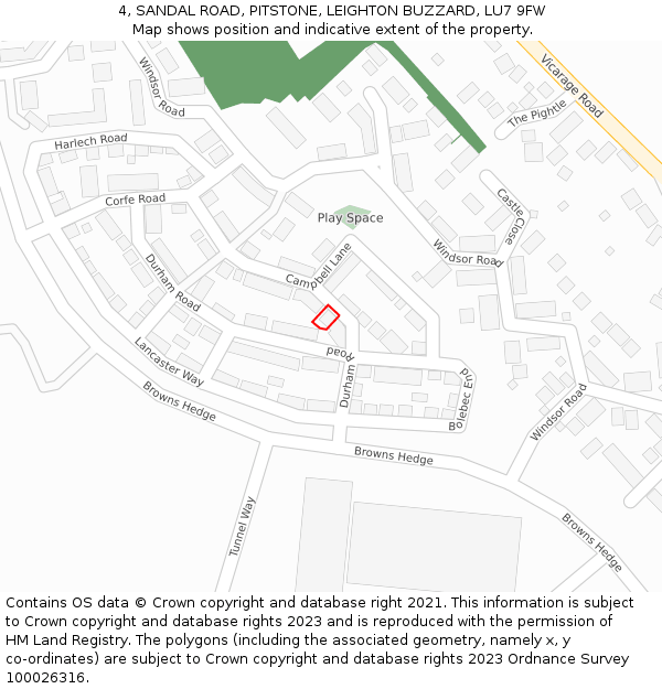 4, SANDAL ROAD, PITSTONE, LEIGHTON BUZZARD, LU7 9FW: Location map and indicative extent of plot