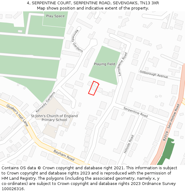 4, SERPENTINE COURT, SERPENTINE ROAD, SEVENOAKS, TN13 3XR: Location map and indicative extent of plot