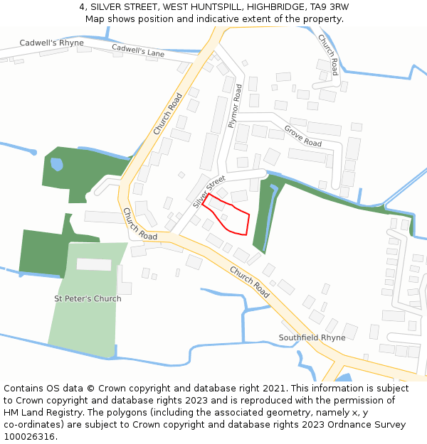 4, SILVER STREET, WEST HUNTSPILL, HIGHBRIDGE, TA9 3RW: Location map and indicative extent of plot