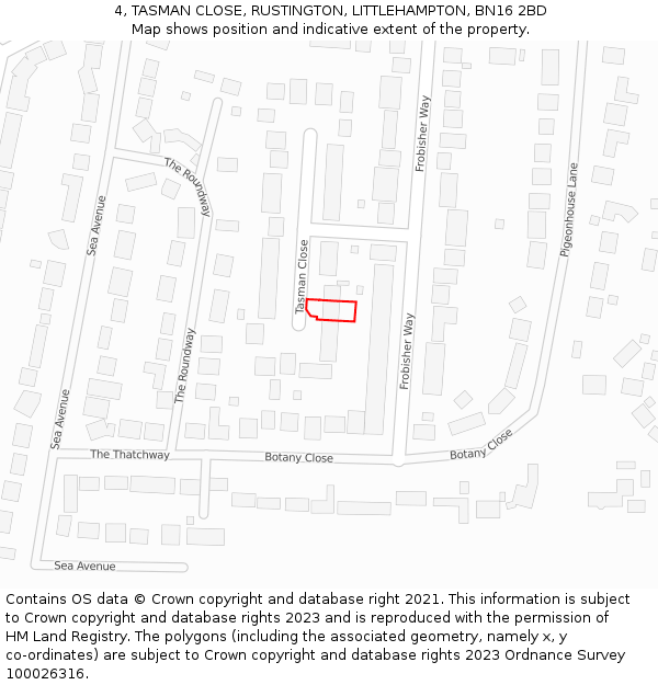 4, TASMAN CLOSE, RUSTINGTON, LITTLEHAMPTON, BN16 2BD: Location map and indicative extent of plot