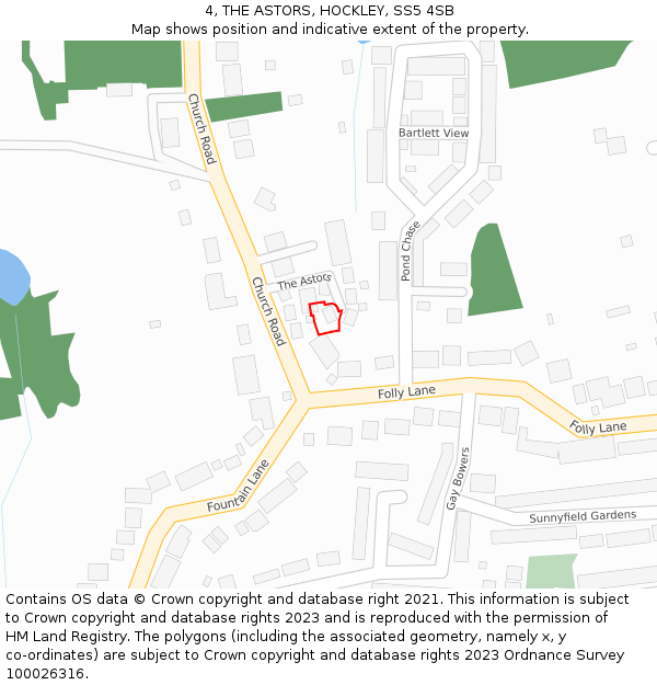 4, THE ASTORS, HOCKLEY, SS5 4SB: Location map and indicative extent of plot