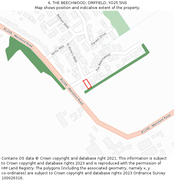 4, THE BEECHWOOD, DRIFFIELD, YO25 5NS: Location map and indicative extent of plot