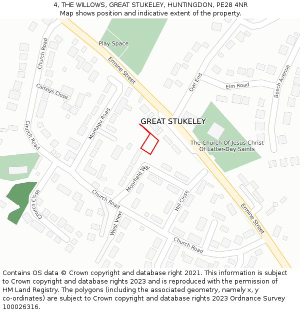 4, THE WILLOWS, GREAT STUKELEY, HUNTINGDON, PE28 4NR: Location map and indicative extent of plot