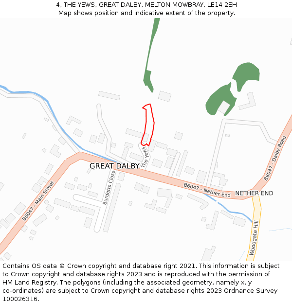 4, THE YEWS, GREAT DALBY, MELTON MOWBRAY, LE14 2EH: Location map and indicative extent of plot