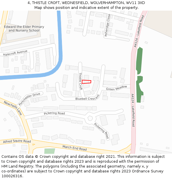 4, THISTLE CROFT, WEDNESFIELD, WOLVERHAMPTON, WV11 3XD: Location map and indicative extent of plot