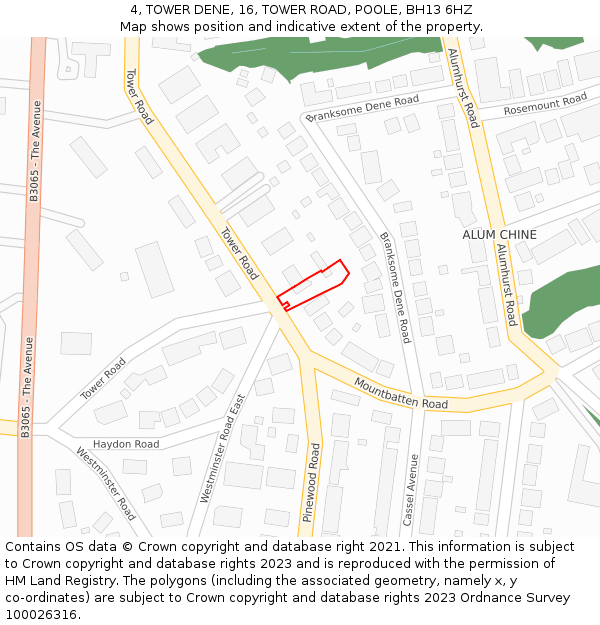 4, TOWER DENE, 16, TOWER ROAD, POOLE, BH13 6HZ: Location map and indicative extent of plot