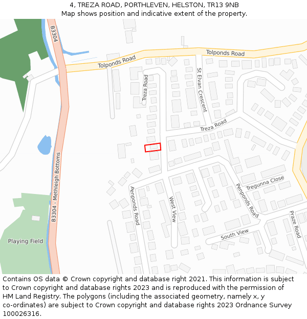 4, TREZA ROAD, PORTHLEVEN, HELSTON, TR13 9NB: Location map and indicative extent of plot