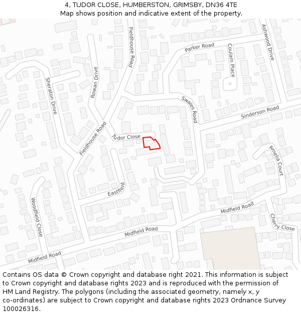 4, TUDOR CLOSE, HUMBERSTON, GRIMSBY, DN36 4TE: Location map and indicative extent of plot