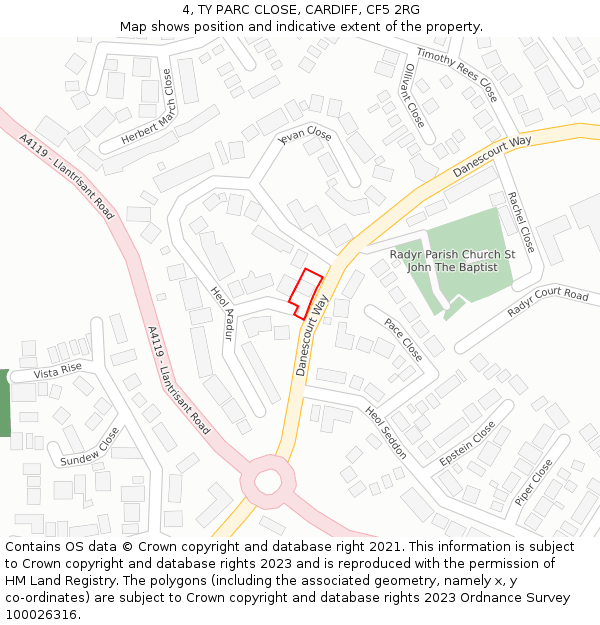 4, TY PARC CLOSE, CARDIFF, CF5 2RG: Location map and indicative extent of plot