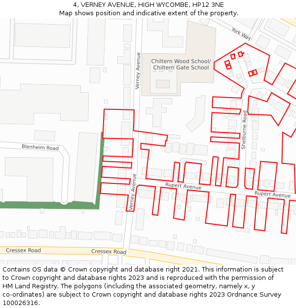 4, VERNEY AVENUE, HIGH WYCOMBE, HP12 3NE: Location map and indicative extent of plot