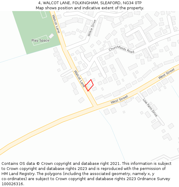 4, WALCOT LANE, FOLKINGHAM, SLEAFORD, NG34 0TP: Location map and indicative extent of plot