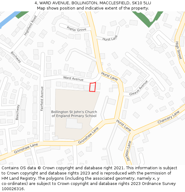 4, WARD AVENUE, BOLLINGTON, MACCLESFIELD, SK10 5LU: Location map and indicative extent of plot