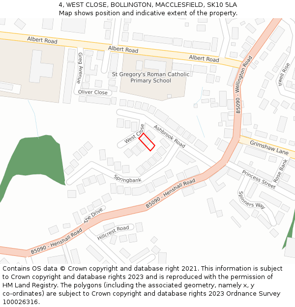 4, WEST CLOSE, BOLLINGTON, MACCLESFIELD, SK10 5LA: Location map and indicative extent of plot