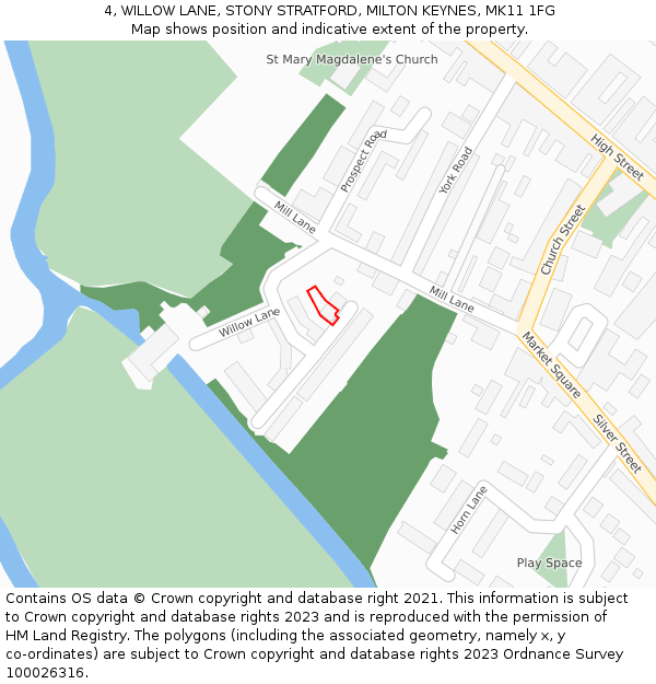 4, WILLOW LANE, STONY STRATFORD, MILTON KEYNES, MK11 1FG: Location map and indicative extent of plot