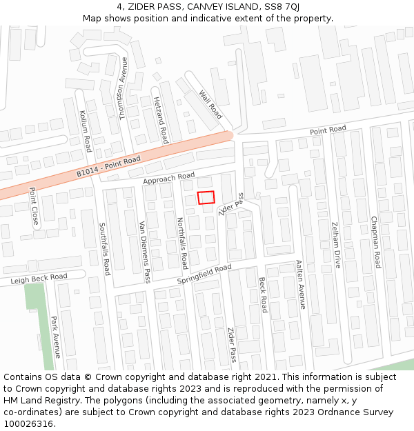 4, ZIDER PASS, CANVEY ISLAND, SS8 7QJ: Location map and indicative extent of plot