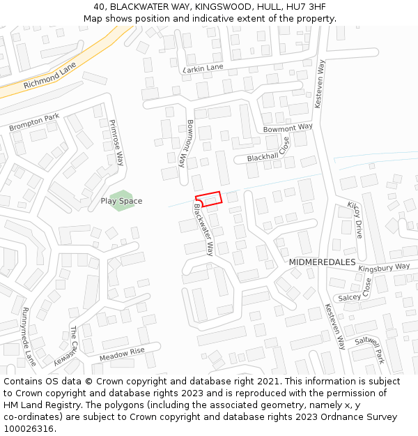 40, BLACKWATER WAY, KINGSWOOD, HULL, HU7 3HF: Location map and indicative extent of plot